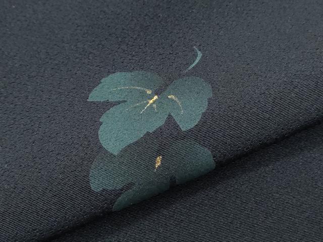 平和屋着物●上質な小紋 草葉文 黒地 金彩 正絹 逸品 CABH3991th