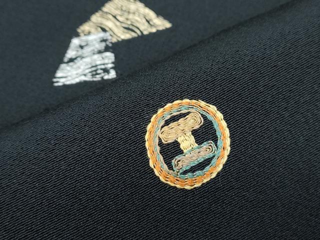 平和屋着物●訪問着 刺繍 吉祥丸文 黒地 金銀彩 正絹 逸品 CABH3994th