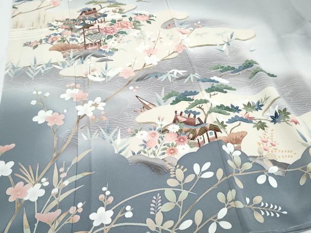 平和屋着物●訪問着 友禅 風景花文 暈し染め 正絹 逸品 未使用 CABH3999th