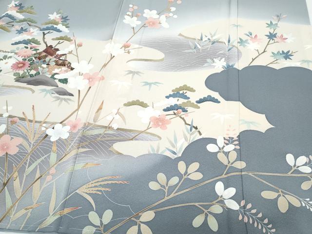 平和屋着物●訪問着 友禅 風景花文 暈し染め 正絹 逸品 未使用 CABH3999th