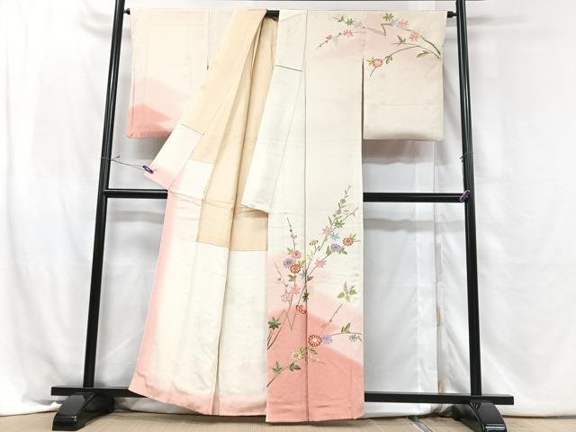 平和屋着物■訪問着 刺繍 枝花文 正絹 逸品 CABH4053xe