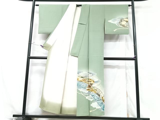 平和屋着物■訪問着 作家物 駒刺繍 短冊風景松文 暈し染め 金彩 正絹 逸品 CABH4056xe