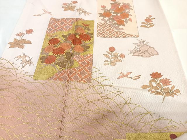 平和屋着物■訪問着 色紙芝草花文 暈し染め 金彩 正絹 逸品 CABH4229xe