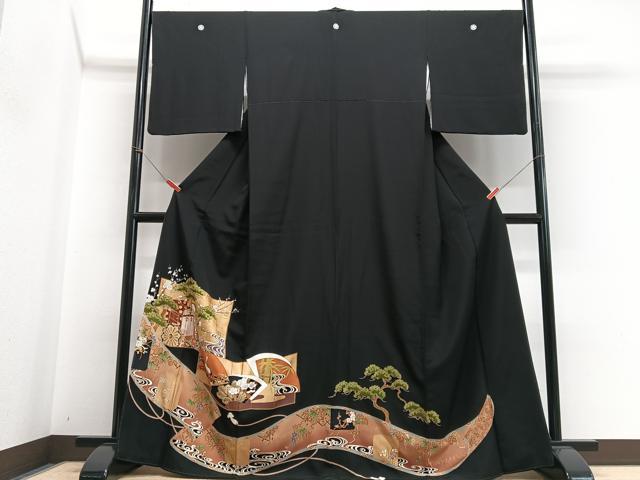 平和屋着物■豪華黒留袖 御所車松竹梅花文 金彩 正絹 逸品 CABH4245xe