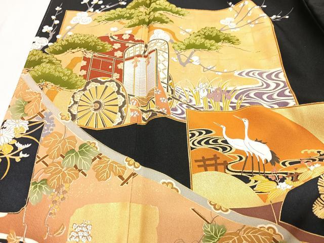 平和屋着物■豪華黒留袖 御所車松竹梅花文 金彩 正絹 逸品 CABH4245xe