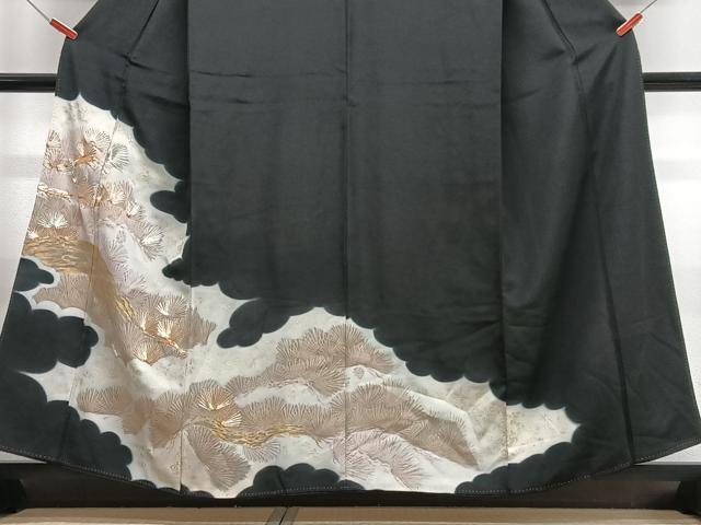 平和屋着物■豪華黒留袖 駒刺繍 松葉文 金銀彩 正絹 逸品 CABH4247xe