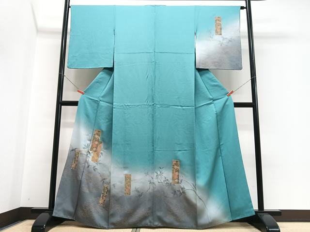 平和屋着物■訪問着 刺繍 短冊芝草花文 暈し染め 金彩 正絹 逸品 CABH4257xe