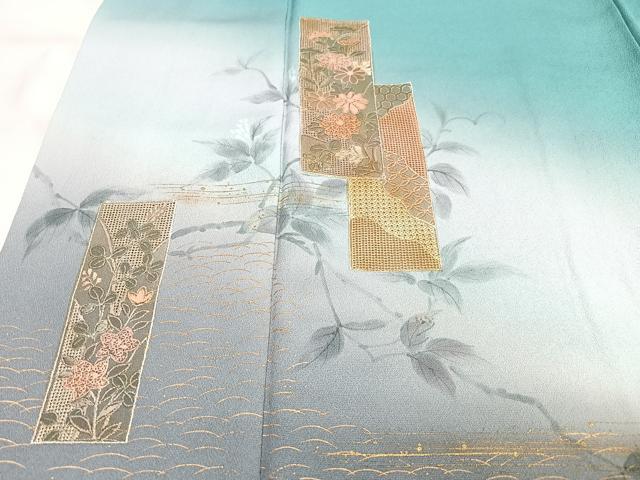 平和屋着物■訪問着 刺繍 短冊芝草花文 暈し染め 金彩 正絹 逸品 CABH4257xe