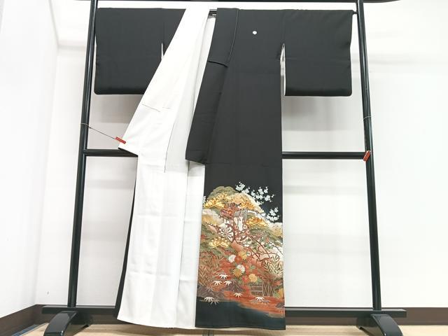 平和屋着物■豪華黒留袖 駒刺繍 御所車花文 金彩 正絹 逸品 CABH4265xe