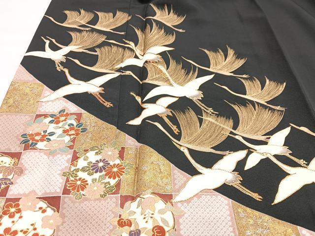 平和屋着物■豪華黒留袖 飛鶴浜松文 金彩 正絹 逸品 CABH4272xe