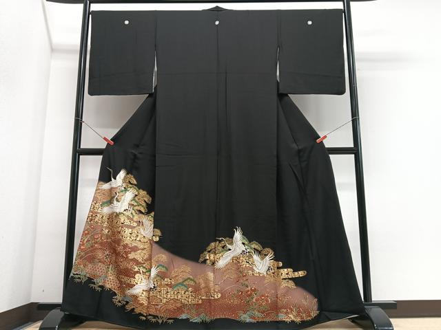 平和屋着物■豪華黒留袖 飛鶴松文 暈し染め 金彩 正絹 逸品 CABH4276xe