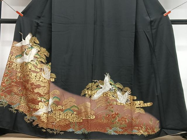 平和屋着物■豪華黒留袖 飛鶴松文 暈し染め 金彩 正絹 逸品 CABH4276xe