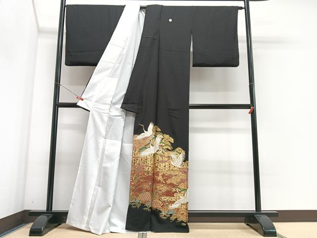 平和屋着物■豪華黒留袖 飛鶴松文 暈し染め 金彩 正絹 逸品 CABH4276xe