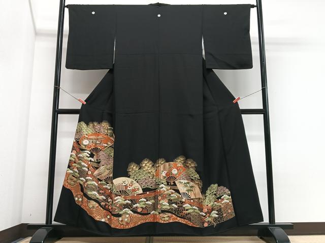 平和屋着物■豪華黒留袖 扇面雪輪花文 金彩 正絹 逸品 CABH4278xe