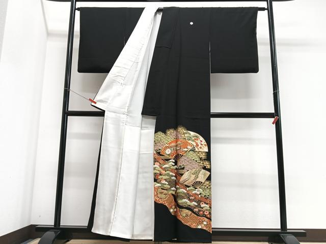 平和屋着物■豪華黒留袖 扇面雪輪花文 金彩 正絹 逸品 CABH4278xe