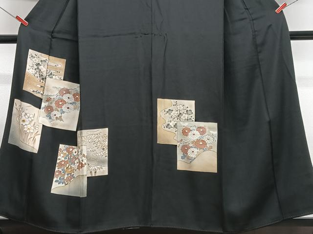 平和屋着物■豪華黒留袖 駒刺繍 色紙花文 金銀彩 正絹 逸品 CABH4279xe