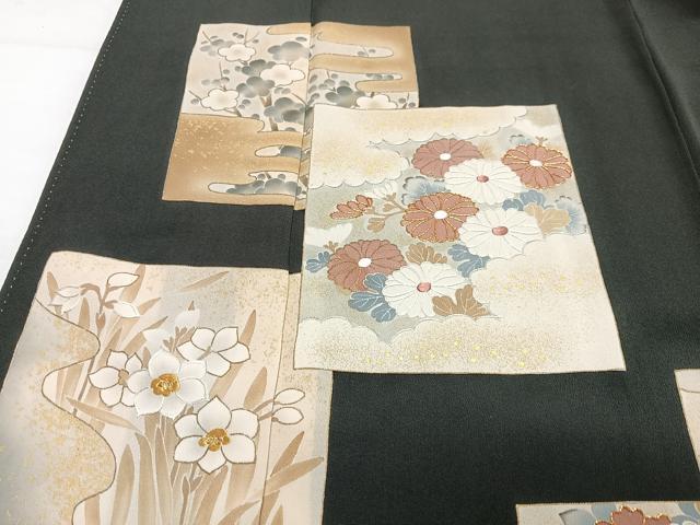 平和屋着物■豪華黒留袖 駒刺繍 色紙花文 金銀彩 正絹 逸品 CABH4279xe