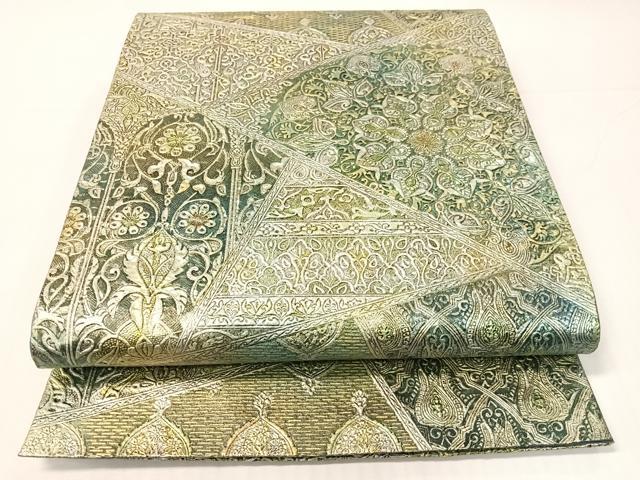 平和屋着物●六通柄袋帯 金唐革 切嵌吉祥花文 正絹 逸品 CABH4439vp