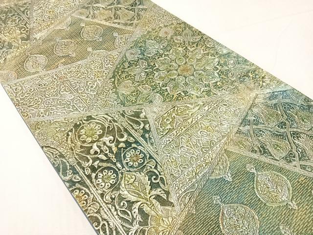 平和屋着物●六通柄袋帯 金唐革 切嵌吉祥花文 正絹 逸品 CABH4439vp