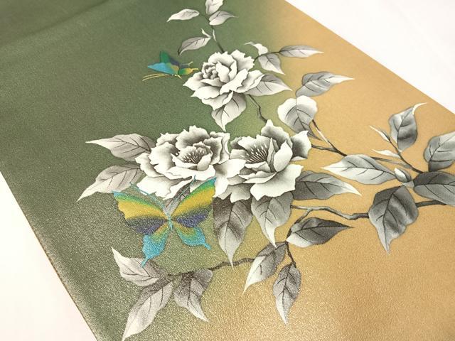 平和屋着物●染色作家 斉藤三才 太鼓柄袋帯 手描き 花蝶文 正絹 逸品 CABH4441vp