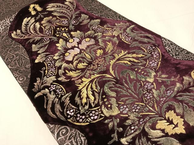平和屋着物●太鼓柄袋帯 切嵌 ベロア 花唐草吉祥文 金彩 正絹 逸品 未使用 CABH4446vp