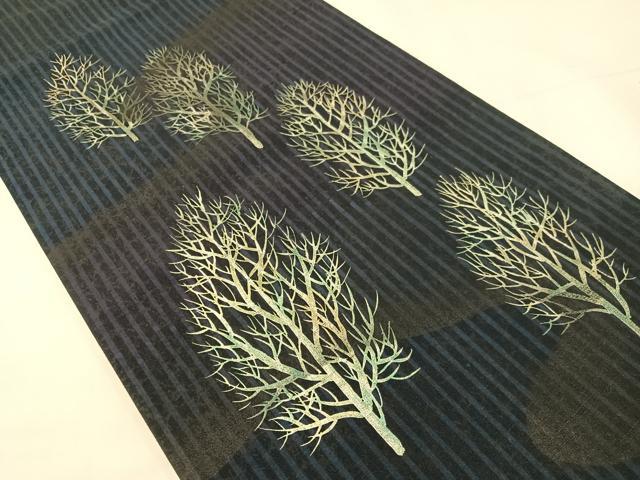 平和屋着物●六通柄袋帯 紬地 樹林文 金銀彩 正絹 逸品 CABH4453vp
