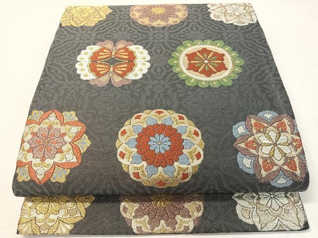 平和屋着物▽西陣 六通柄袋帯 スリーシーズン 春夏秋 正倉院花蝶文 金銀糸 証紙付き 正絹 逸品 CABH4457vp