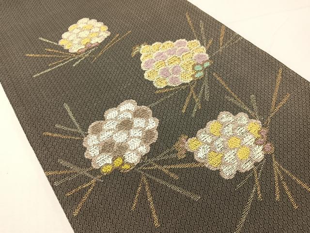 平和屋着物▽太鼓柄袋帯 スリーシーズン 春夏秋 モール 松ぼっくり 金銀糸 正絹 逸品 CABH4464vp
