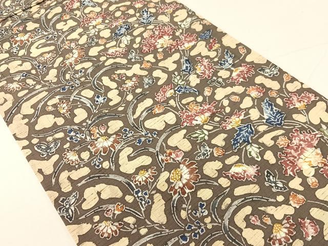 平和屋着物●九寸開き名古屋帯 紅型と藍 ぜんまい織臈纈染 草木染工房 更紗花蝶文 正絹 逸品 CABH4472vp
