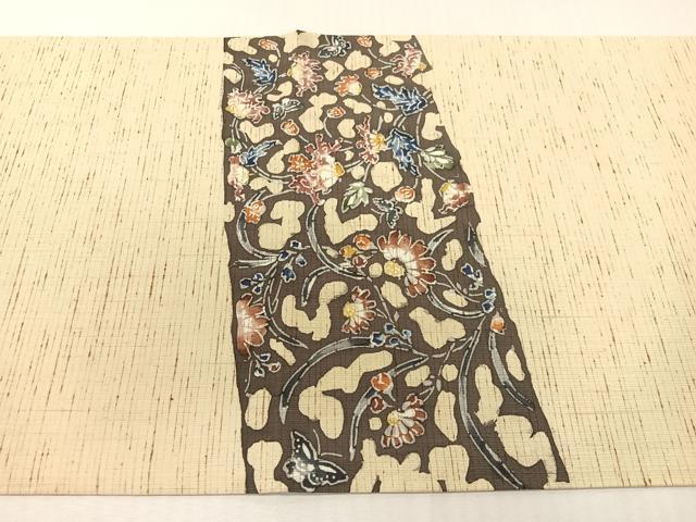 平和屋着物●九寸開き名古屋帯 紅型と藍 ぜんまい織臈纈染 草木染工房 更紗花蝶文 正絹 逸品 CABH4472vp