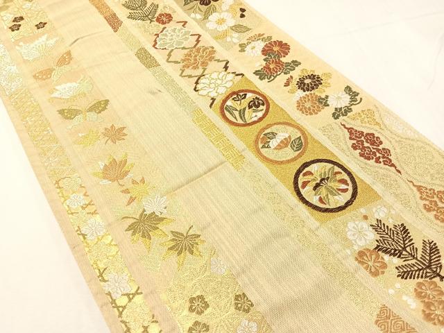 平和屋着物●六通柄袋帯 唐織 三寶 花蝶吉祥間道 金糸 正絹 逸品 CABH4475vp