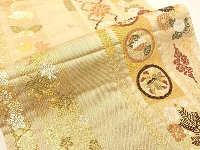 平和屋着物●六通柄袋帯 唐織 三寶 花蝶吉祥間道 金糸 正絹 逸品 CABH4475vp