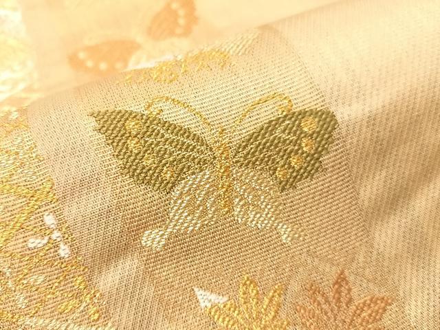 平和屋着物●六通柄袋帯 唐織 三寶 花蝶吉祥間道 金糸 正絹 逸品 CABH4475vp