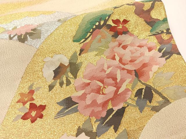 平和屋着物●爪掻き本綴れ 太鼓柄袋帯 地紙花文 金銀糸 正絹 逸品 未使用 CABH4480vp