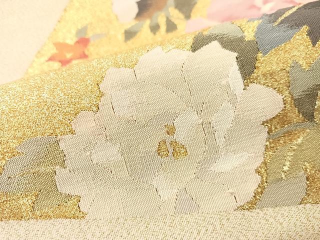 平和屋着物●爪掻き本綴れ 太鼓柄袋帯 地紙花文 金銀糸 正絹 逸品 未使用 CABH4480vp