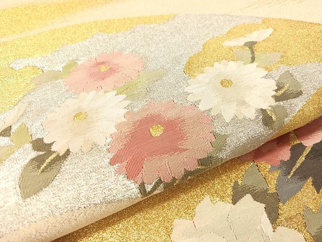 平和屋着物●爪掻き本綴れ 太鼓柄袋帯 地紙花文 金銀糸 正絹 逸品 未使用 CABH4480vp