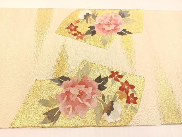 平和屋着物●爪掻き本綴れ 太鼓柄袋帯 地紙花文 金銀糸 正絹 逸品 未使用 CABH4480vp