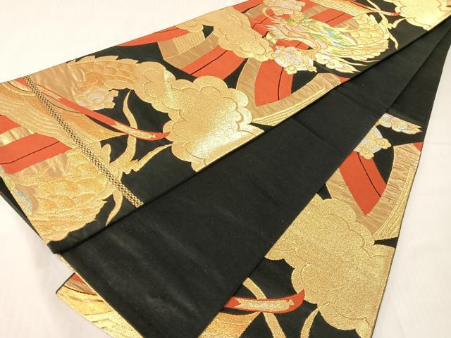 平和屋着物●六通柄袋帯 雲龍 黒地 金銀糸 正絹 逸品 CABH4485vp