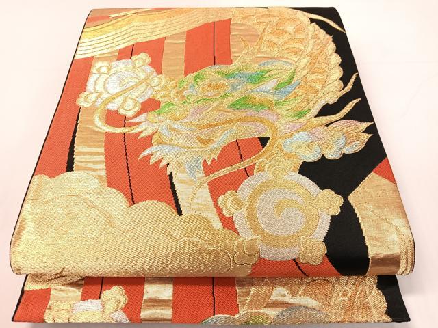 平和屋着物●六通柄袋帯 雲龍 黒地 金銀糸 正絹 逸品 CABH4485vp