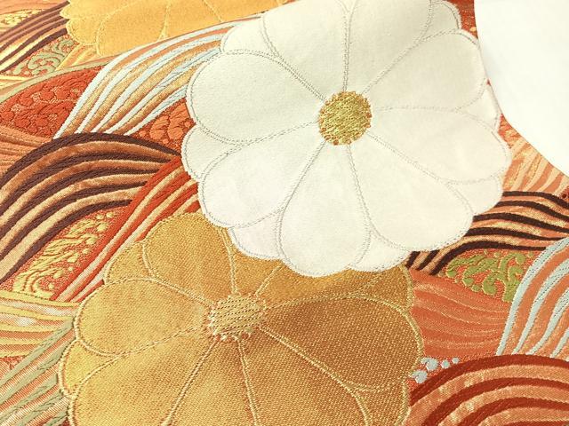 平和屋着物●西陣 河合美術織物謹製 六通柄袋帯 唐織 立波花文 金糸 正絹 逸品 CABH4490vp