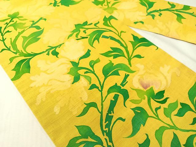 平和屋着物●九寸名古屋帯 紬地 ろうけつ染 更紗唐草文 正絹 逸品 CABH4493vp