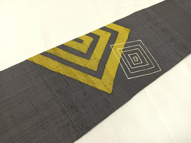 平和屋着物●九寸名古屋帯 紬地 ろうけつ染 幾何学文様 正絹 逸品 CABH4495vp