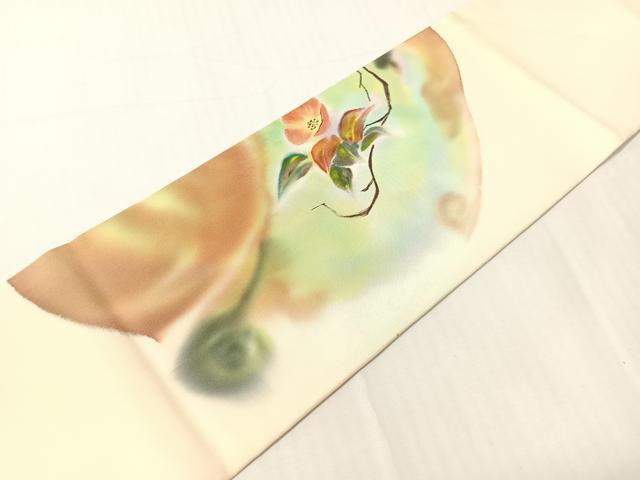 平和屋着物●塩瀬 九寸名古屋帯 ろうけつ染 草花文 正絹 逸品 CABH4496vp