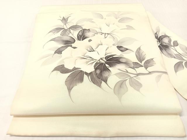 平和屋着物●塩瀬 九寸名古屋帯 手描き 蘭峰 草花文 正絹 逸品 CABH4498vp