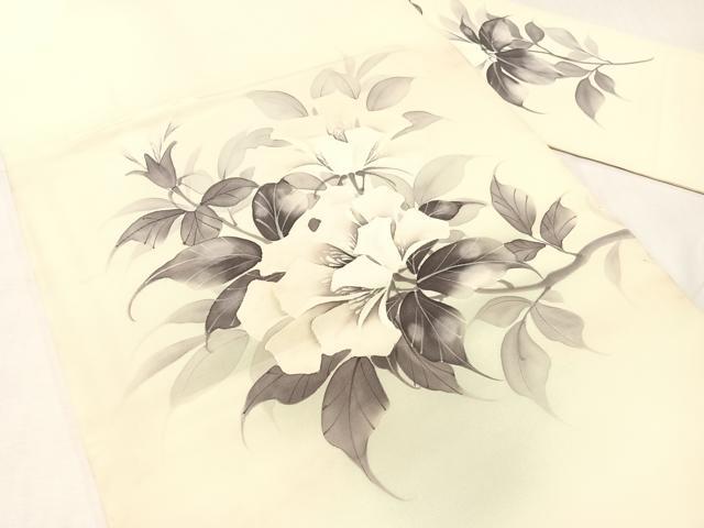 平和屋着物●塩瀬 九寸名古屋帯 手描き 蘭峰 草花文 正絹 逸品 CABH4498vp