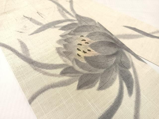 平和屋着物●九寸名古屋帯 手描き 紬地 草花文 正絹 逸品 CABH4501vp