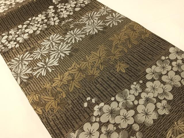 平和屋着物▽両面 六通柄袋帯 スリーシーズン 春夏秋 横段花文 やまと誂製 正絹 逸品 CABH4507vp