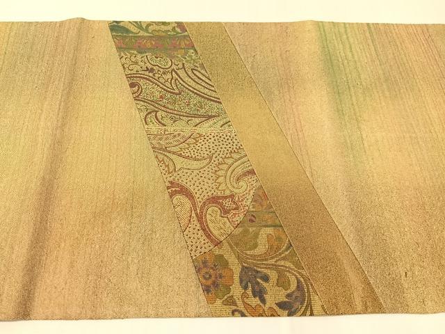 平和屋着物●太鼓柄袋帯 紬地 切嵌 更紗吉祥文 金彩 やまと誂製 正絹 逸品 CABH4513vp