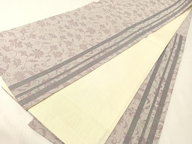平和屋着物▽両面 六通柄袋帯 スリーシーズン 春夏秋 櫛織 更紗唐草間道 正絹 逸品 未使用 CABH4523vp