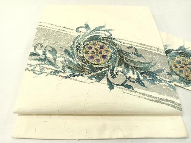 平和屋着物●九寸名古屋帯 髭紬 花唐草吉祥文 金彩 正絹 逸品 CABH4527vp